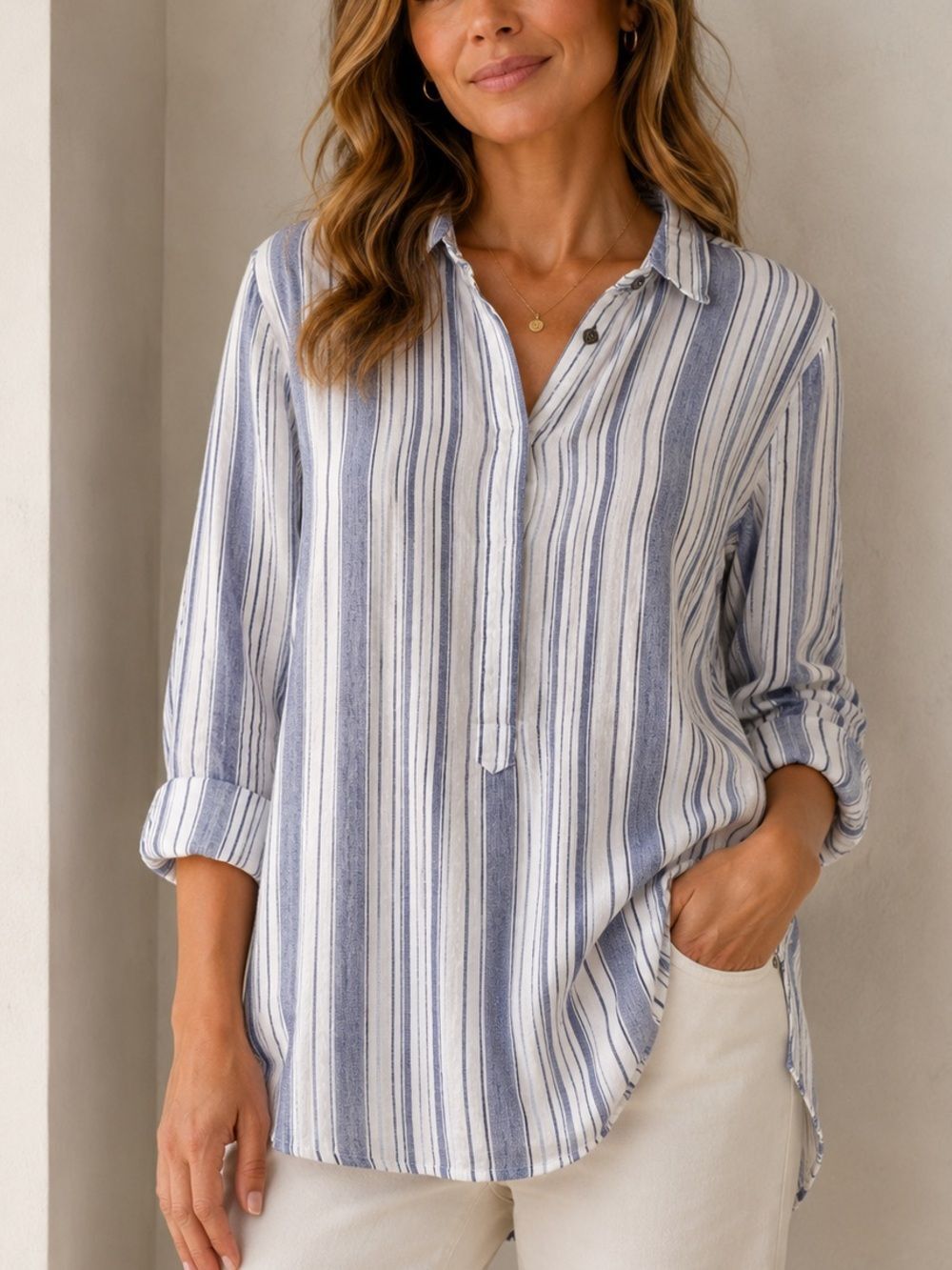 Fresh Produce Striped Half Button Hi-Low Tunic Top Size XS/S